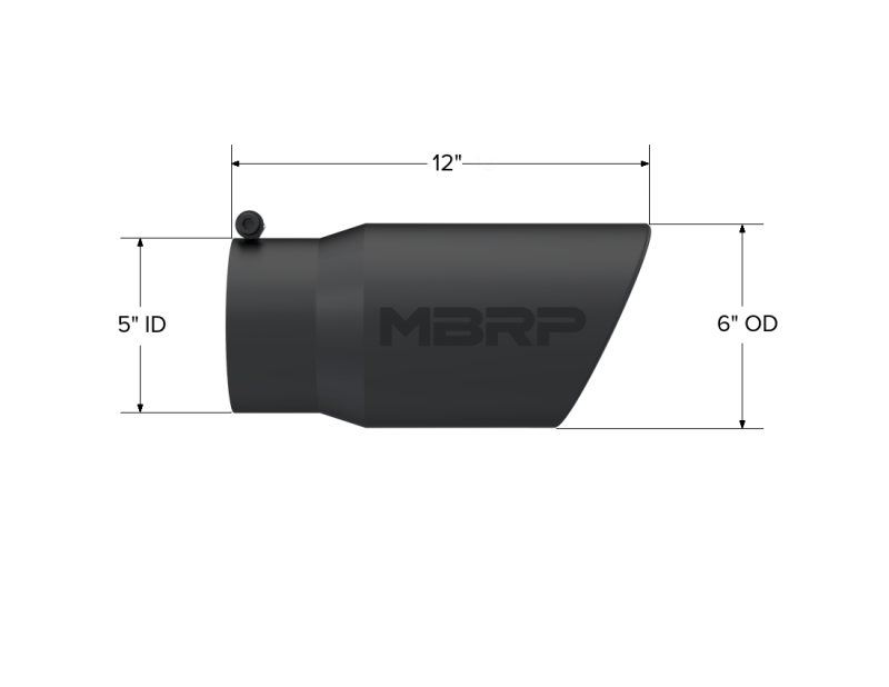 Universal 6" OD Angled Rolled End Tip 5" Inlet 12" Length Black Finish - View 4 | Dirty Garage