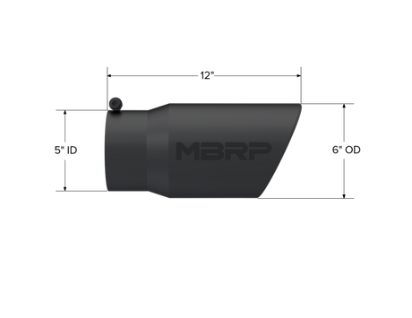 Universal 6" OD Angled Rolled End Tip 5" Inlet 12" Length Black Finish - View 4 | Dirty Garage