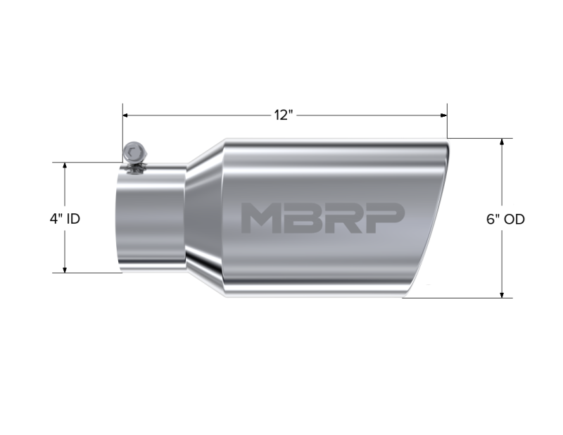 Universal Tip 6" OD Angled Rolled End 4" Inlet 12" Length - View 5 | Dirty Garage