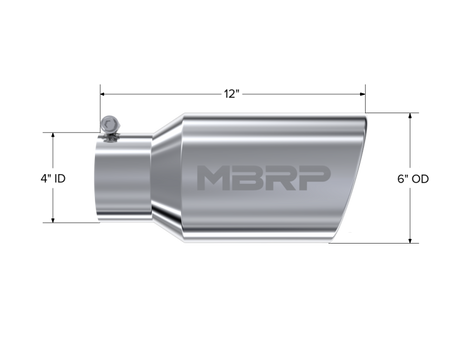 Universal Tip 6" OD Angled Rolled End 4" Inlet 12" Length - View 5 | Dirty Garage