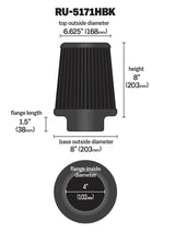Universal Rubber Filter-Round Tapered 4in Flange ID x 8in Base OD x 6.625in Top OD x 8in H | Dirty Garage