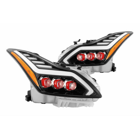 2008-2015 G37/Q60 Red Nova-Series Chrome Headlights - View 3 | Dirty Garage