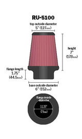 K&N Universal Clamp-On Air Filter 3-1/8in FLG / 6in B / 5in T / 7in H - View 7 | Dirty Garage