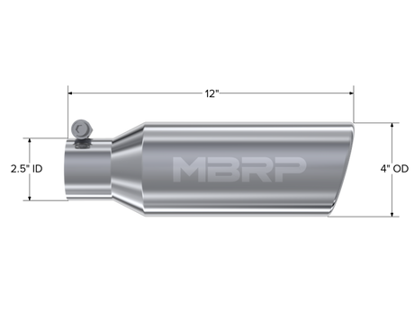 Universal 4" OD 2.5" Inlet 12" Angled Cut Rolled End Clampless No-Weld T304 Tip - View 3 | Dirty Garage