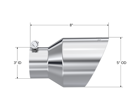 Universal T304 Stainless Steel Tip 3" ID 5" OD 8" Length Angle Cut Dual Wall - View 3 | Dirty Garage