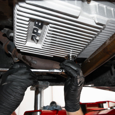 Universal w/ WA580, W5A580, NAG1 Transmission Heavy-Duty Cast Aluminum Transmission Pan Black - View 6 | Dirty Garage