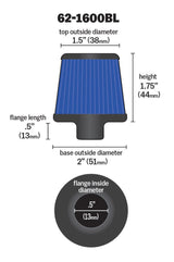 Universal 2in Base OD x .375in Flange ID x 1.75in H Rubber Base Crankcase Vent Filter - Blue - View 3 | Dirty Garage