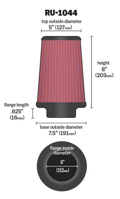 Universal Clamp-On Air Filter 6in FLG/7-1/2in B/5in T/8in H - View 3 | Dirty Garage