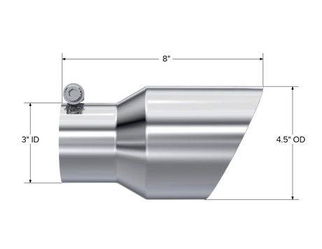 Universal 4.5" OD Dual Wall Angled Tip 3" Inlet 8" Length T304 - View 3 | Dirty Garage