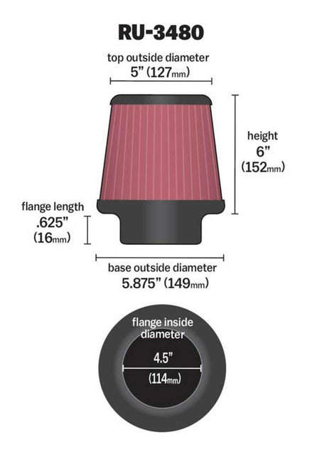 Universal Rubber Filter 4 1/2 inch FLG/5 7/8 inch Base/5 inch Top/6 inch Height | Dirty Garage