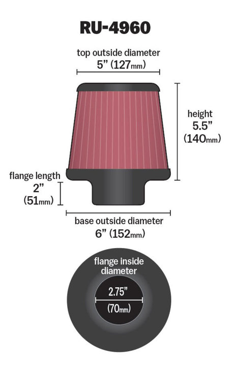 Universal Filter Universal Rubber Filter 2 3/4 inch Flange 6 inch Base 5 inch Top 5 1/2 inch Height - View 8 | Dirty Garage