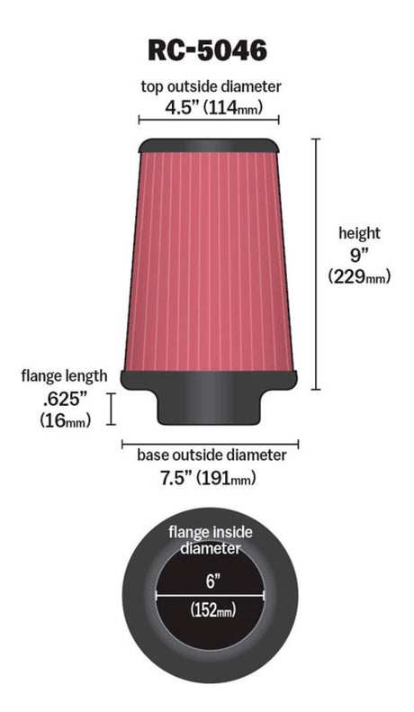 Universal Chrome Filter 6 inch FLG/7.5 inch Base/4.5 inch Top/9 inch Height - View 5 | Dirty Garage
