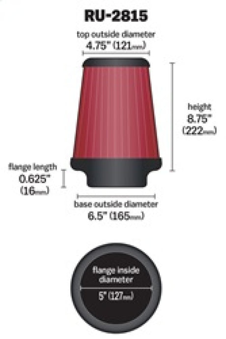 Universal Clamp-On Air Filter 5in FLG/6-1/2in B/4-3/8in T/8-3/4in H - View 13 | Dirty Garage