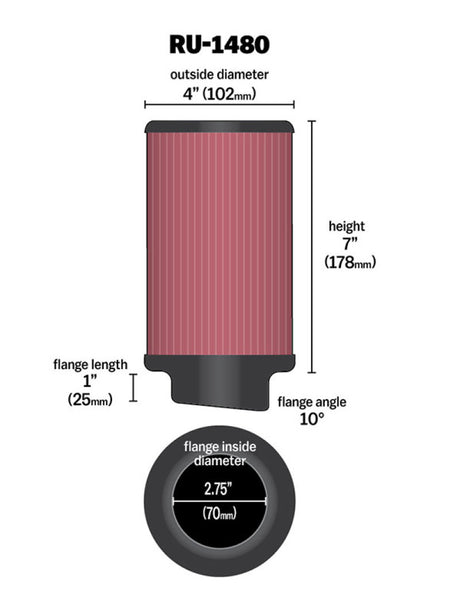 Universal Filter Universal Rubber Filter 10 Degree Flange Angle 4in OD x 2.75in Flange ID x 7in H - View 8 | Dirty Garage