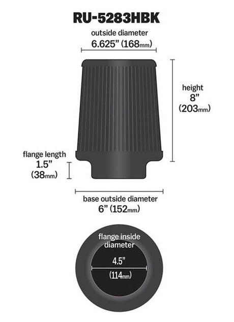 Universal Rubber Filter-Round Tapered 4.5in Flange ID x 8in Base OD x 6.625in Top OD x 8in H - View 7 | Dirty Garage