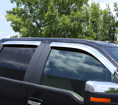 2007-2018 Tundra Crewmax Front and Rear Window Deflectors Chrome 4-Piece - View 3 | Dirty Garage