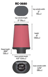Universal Clamp-On Air Filter 2-7/16in Flange 4-1/2x3-3/4in Base 3x2in Top 6in Height | Dirty Garage