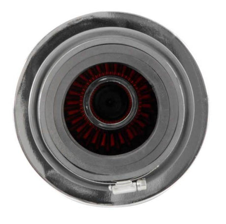 Universal Air Filter Chrome Round Tapered Red - 4in Flange ID x 1.125in Flange Length x 9.5in H - View 3 | Dirty Garage