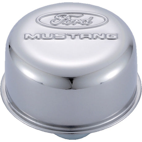 Universal Chrome Breather Cap w/Mustang Logo - View 3 | Dirty Garage