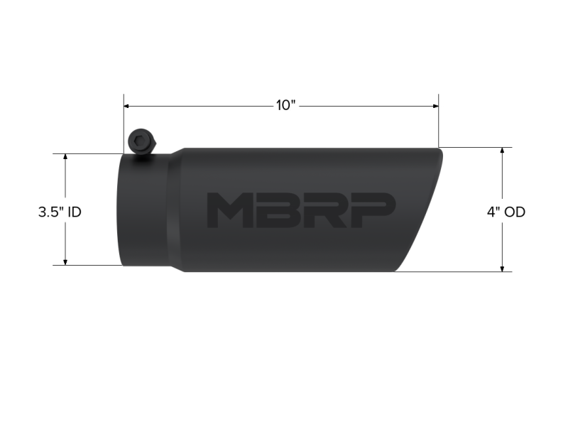 Universal Tip 4" OD Angled Rolled End 3.5" Inlet 10" Length Black Finish - View 4 | Dirty Garage