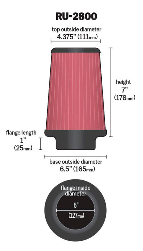 Universal Filter Universal Rubber Filter 5 inch Flange 6 1/2 inch Base 4 3/8 inch Top 7 inch Height | Dirty Garage