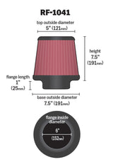 Universal Round Tapered Universal Air Filter 6 inch Flange 7 1/2 inch Base 5 inch Top 7 1/2 inch Height - View 12 | Dirty Garage
