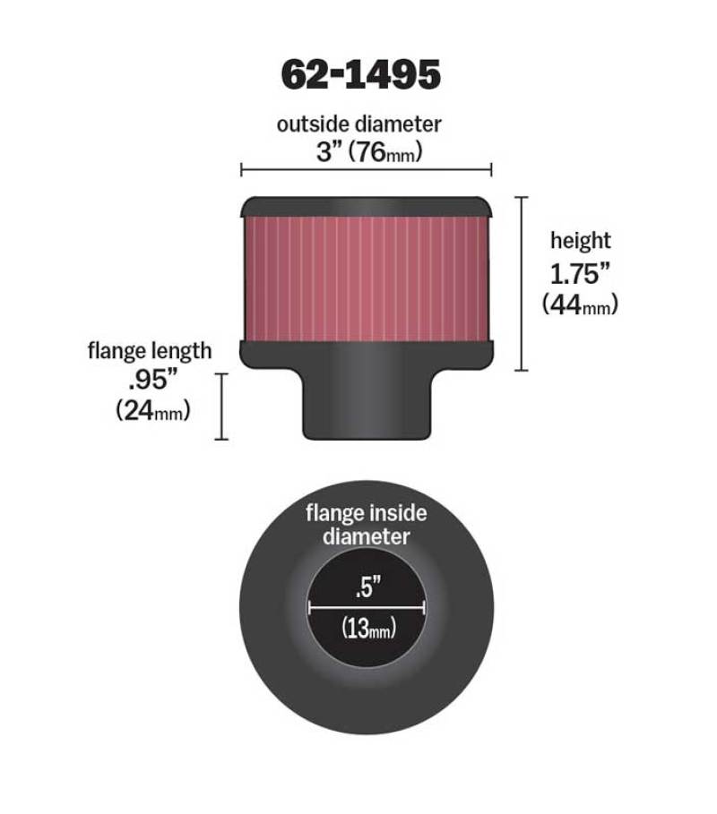 Universal .5in Flange ID x 3in OD x 3.25in H Rubber Base Crankcase Vent Filter - View 5 | Dirty Garage