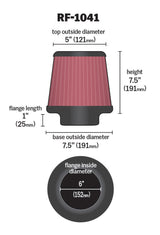 Universal Round Tapered Universal Air Filter 6 inch Flange 7 1/2 inch Base 5 inch Top 7 1/2 inch Height - View 2 | Dirty Garage
