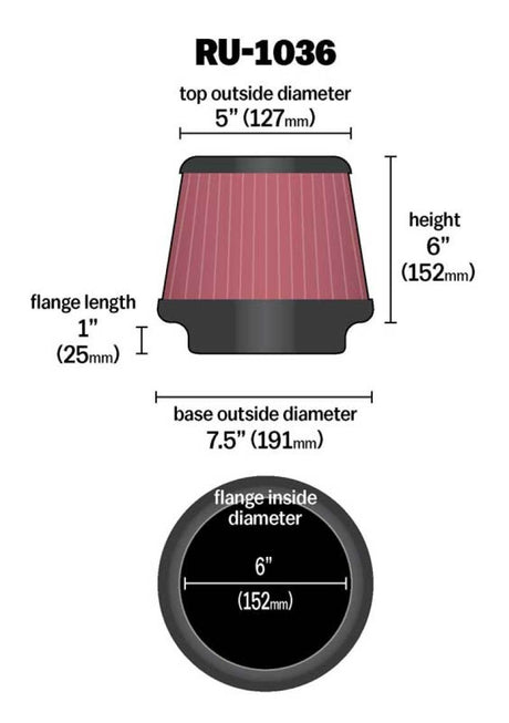 Universal Clamp-On Air Filter 6in FLG/7-1/2in B/5in T/6in H - View 5 | Dirty Garage