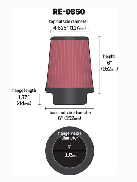 Universal Air Filter (4in. Flange/6in. Base OD/4-5/8in. Top OD/6in. Height) - View 7 | Dirty Garage