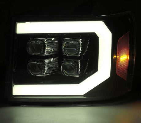 2007-2013 GM HD Nova-Series LED Projector Chrome Headlight Active Light Sequential Signal DRL - View 5 | Dirty Garage