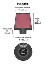 Universal Rubber Filter-Round Tapered 2.5in Flange ID x 6in Base OD x 5in Top OD x 5in Height - View 8 | Dirty Garage