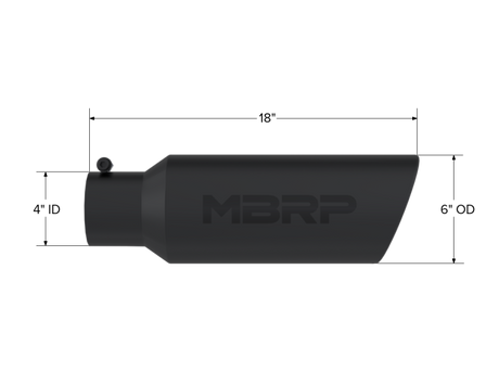 Universal 6" OD Rolled End 4" Inlet 18" Black Coated Exhaust Tip - View 4 | Dirty Garage