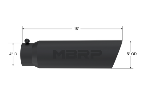 Universal 5" OD Angled Rolled End 4" Inlet 18" Length Black Exhaust Tip - View 5 | Dirty Garage