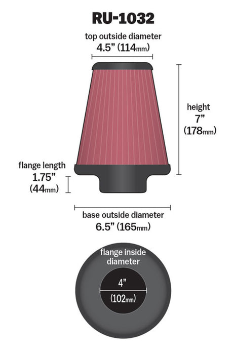 Universal Clamp-On Air Filter 4in FLG/6-1/2in B/4-1/2in T/7in H - View 4 | Dirty Garage