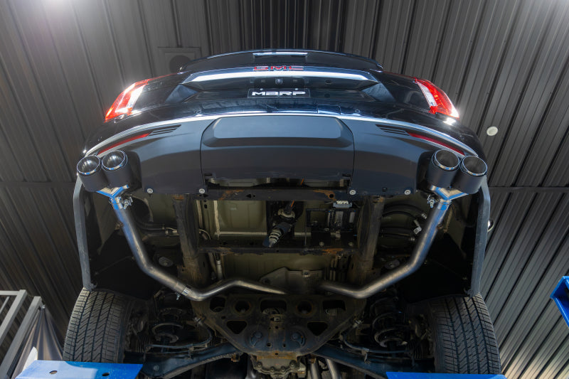 2021-2024 GM T304 SS 3" Cat-Back Dual Split Exhaust Quad Carbon Fiber Tips - View 2 | Dirty Garage