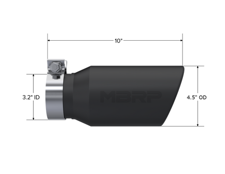 Universal Tip 4".5" OD 3.2in Inlet 10" Length Angled Cut Rolled End Black - View 2 | Dirty Garage