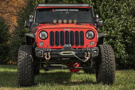 Rugged Ridge 07-18 Jeep Wrangler JK Arcus Front Bumper Set w/Tray & Hooks - View 3 | Dirty Garage