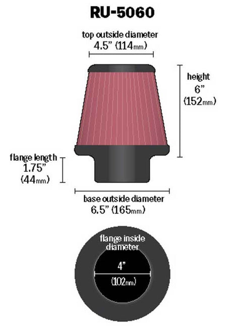 Universal Clamp-On Air Filter 4in FLG/6-1/2in B/4-1/2in T/6in H - View 7 | Dirty Garage