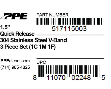 Universal 1.5 Inch V Band 3 Pc Set Ssc/Ssf 1C 1M 1F QR - View 5 | Dirty Garage