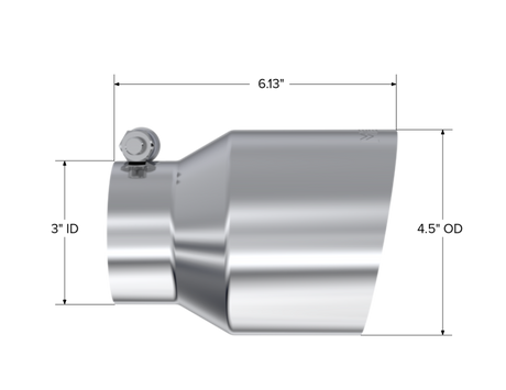 Universal Stainless Steel Dual Wall Tip 4".5" OD 3" Inlet 6.13" L - View 2 | Dirty Garage