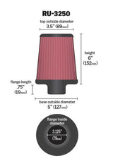 Universal Tapered Filter 3.125in Flange ID x 5in Base OD x 3.5in Top OD x 6in Height - View 7 | Dirty Garage