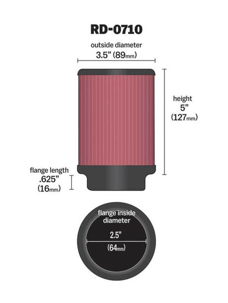 Universal Rubber Filter 2.5in Flange ID x 3.5in OD x 5in Height | Dirty Garage