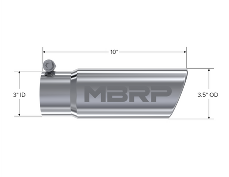 Universal 3" OD Angled Rolled End Tip 3" Inlet 10" Length - View 4 | Dirty Garage