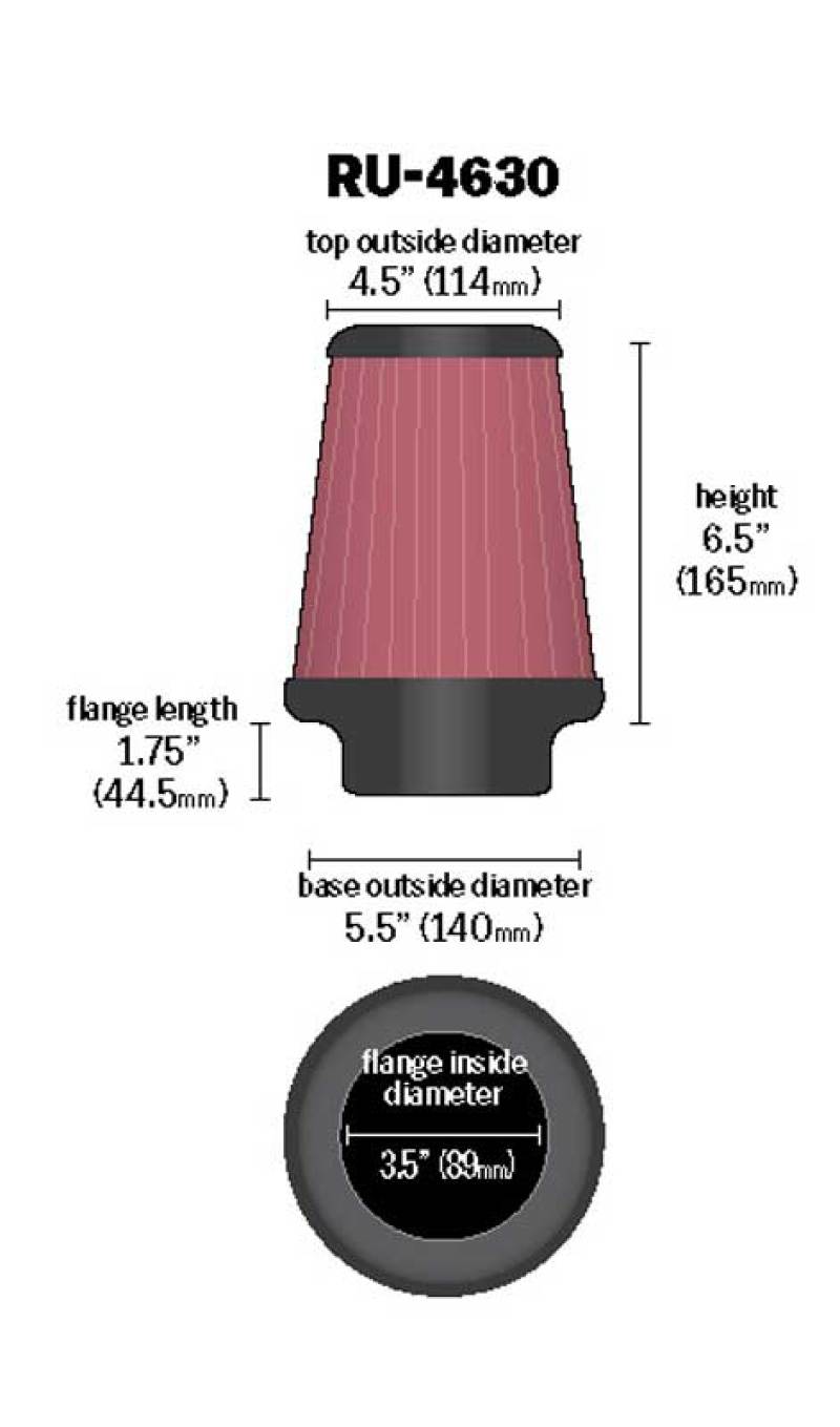 Universal Air Filter 3-1/2in Flange/5-1/2in Base/4-1/2in Top/6-1/2in Height - View 7 | Dirty Garage