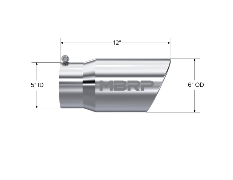 Universal 6" OD Angled Rolled End 5" Inlet 12" Length Tip - View 5 | Dirty Garage