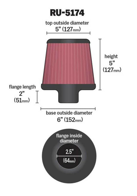 Universal Rubber Filter-Round Tapered 2.5in Flange ID x 6in Base OD x 5in Top OD x 5in Height - View 2 | Dirty Garage
