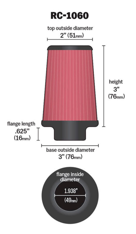 Universal Chrome Filter 1 15/16 inch FLG/3 inch Base/2 inch Top/3 inch Height - View 4 | Dirty Garage