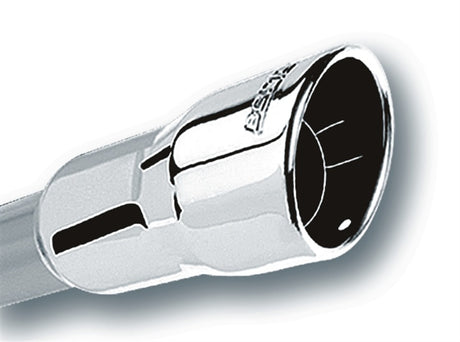 Borla 2.25in Inlet 3.5in Round Rolled Angle Cut Intercooled Outlet x 6.5in Long Embossed Tip - View 2 | Dirty Garage