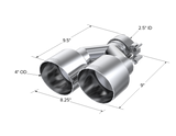 Universal T304 SS Dual Tip 4" OD 2.5" Inlet - View 3 | Dirty Garage